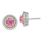 14k Two Tone 1 carat Lab Grown Diamond VS/SI+ G+ and Lab Created Pink Sapphire Round Post Earrings